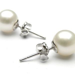 Pearl Earrings Sterling Silver .925, Real Pearls AAA Round High Quality